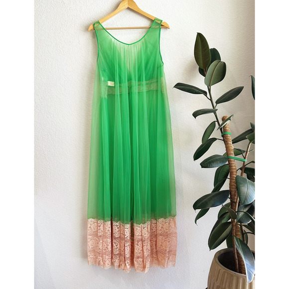 VTG 60's Sears Maxi Sheer Slip Nightgown Dress 38-40 L/XL Coquette Pin-Up Retro - Picture 4 of 10